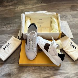 Fendi roma, white, Lace-up sneakers.